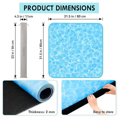 31.5" Crease-Free Mahjong Mat Non-Slip Noise-Reducing Game Table Cover | With Carry Bag, Water Ripple Board Game Mat, Rubber Base for American Mahjong Poker Dominoes & Board Games - color: Water Ripple
