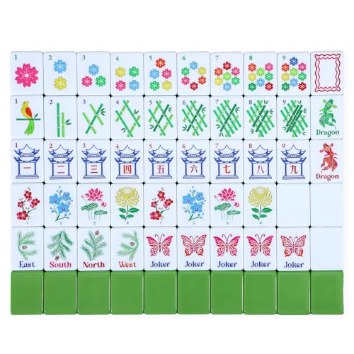 160 Pcs Green American Mahjong Only, 1.2 x 0.8 Inches Flowers Theme Melamine Mahjong Tiles, Hand Carved Pattern for Mah Jong Games, Adult Classic Board Games, Beginners, Mah Jong Lovers - color: Fresh Color, style: Classic