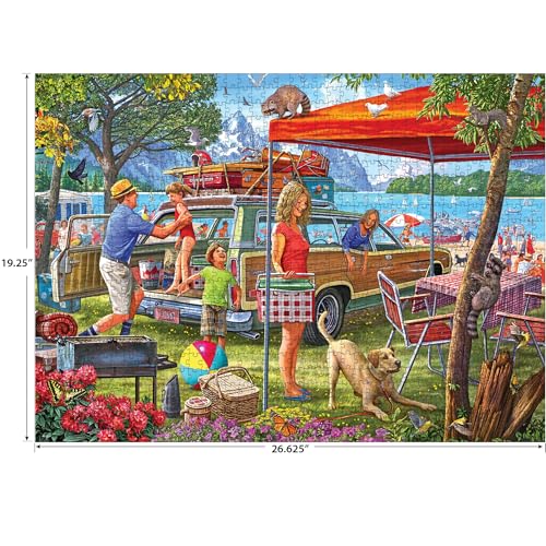 RoseArt Kodak Premium Family Beach Vacation 1000 Piece Jigsaw Puzzle | 20" x 27" Finished Size, Puzzle for Adults, Fully Interlocking Pieces, Bonus Poster Included, Made in USA - style: Family Beach Vacation