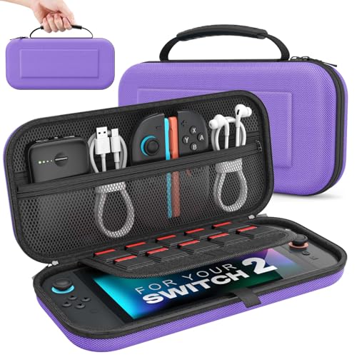 MoKo Carrying Case for Nintendo Switch 2 2025 Holds 10 Cartridges w/Pockets | Protective Hard Shell, Portable Travel Carry Case, Pouch for Switch 2 Accessories and Games, Purple - color: Purple, size: 10 Slots