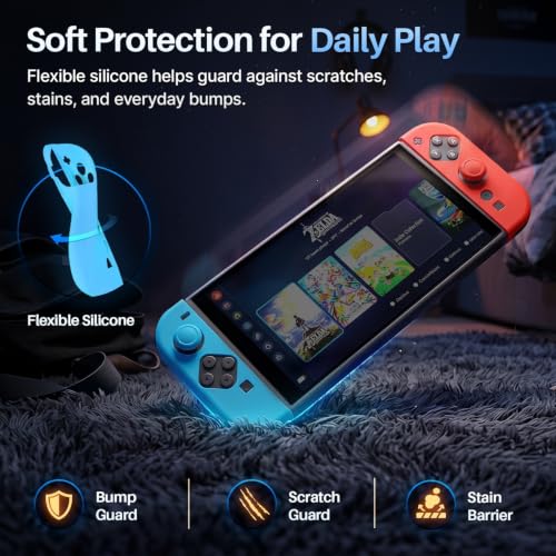 TNP JoyCon Cover for Nintendo Switch 2 Controller Case, Red/Blue | 2-Piece Anti-Slip Skin Set for Left and Right Joy-Con 2 Controllers with Matching Thumb Grip Caps; Controllers Not Included - color: Red+Light Blue