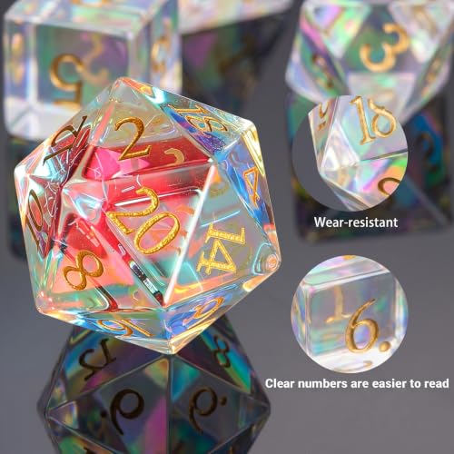 LUCKY-M Rainbow Gemstone Dice DND Dungeons and Dragons Dice Set Handmade RPG Dice D&D Accessories Gift Natural Stone Dice (Rainbow Mirror Crack) - color: 8.rainbow Mirror Crack