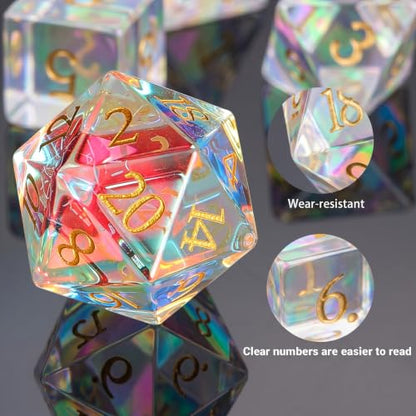 LUCKY-M Rainbow Gemstone Dice DND Dungeons and Dragons Dice Set Handmade RPG Dice D&D Accessories Gift Natural Stone Dice (Rainbow Mirror Crack) - color: 8.rainbow Mirror Crack