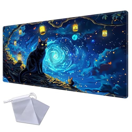 Large Gaming Playmat Compatible with MTG, Seamless Card Game Mat with Stitched Edges, 27.6 x 15.7 in Natural Rubber Desk Pad with Transparent Drawstring Bag, A Mysterious and Stealthy Feline - color: A Mysterious and Stealthy Feline, size: 28"X16" Regular