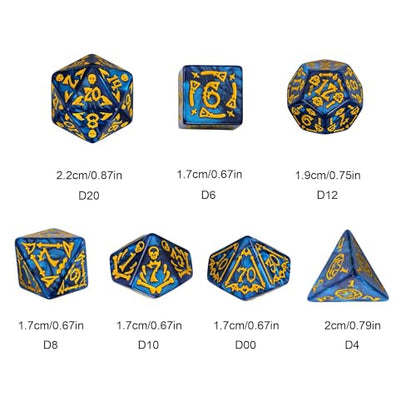 7-Die DND Dice Set Scary Pattern Polyhedral Dice Set with Leather Bag, Skull Dice D&D Dice Set for RPG Table Games.(Scary Pattern-Blue) - color: Halloween Pattern-blue