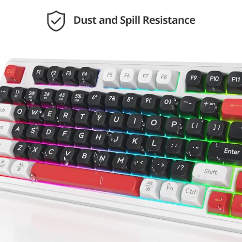 Fogruaden 96% Wireless Silent Quiet Gaming Keyboard with Number Pad & Knob, Mechanical Feel, Spill-Resistant, Multimedia Keys, Wired/BT/2.4G, USB Rechargeable Membrane Computer Keyboard for Win/Mac - color: Black