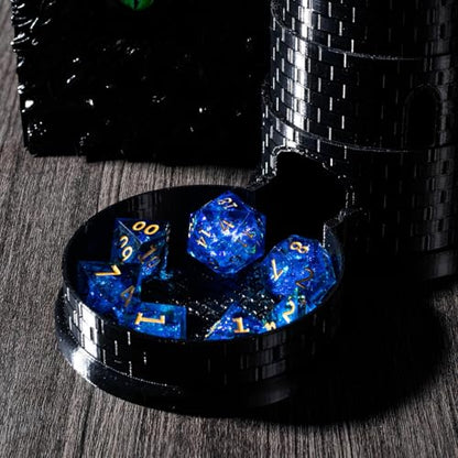 Resin DND Dice Set, (Blue-Wizard) 7 Pieces Handmade Sharp Edge Polyhedral Dice, Designed for Dungeons & Dragons, MTG, Role Playing Game, Dice Gift for D&D RPG DM and Players - color: Blue