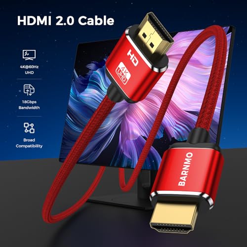 HDMI 2.0 4K Cable Red Nylon Cord, 18Gbps 4K@60Hz, 1m/3.3ft | HDR HDCP 2.2 ARC Dolby Vision, Ultra HD for PS5/Switch/xBox 4K TV, Laptop, PC Monitor, Blu-ray Player - size: 1 m/3.3 ft.