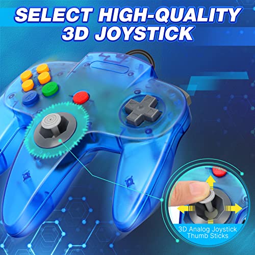 FISUPER Wired USB N64 Controller, Classic Video Game Controller USB Gamepad for Windows PC MAC Raspberry PI Retropie (Clear Blue) - color: Clear Blue