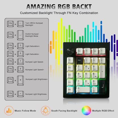 FKZ GMK26 Mechanical Numpad,Gasket VIA Macro Numeric Keypad Hot Swap Wireless 2.4G/BT5.0/Wired USB-C RGB Backlit 26 Keys Mini Protable Number Keyboard Programmable for Win/Mac/Gaming (Black) - color: Black