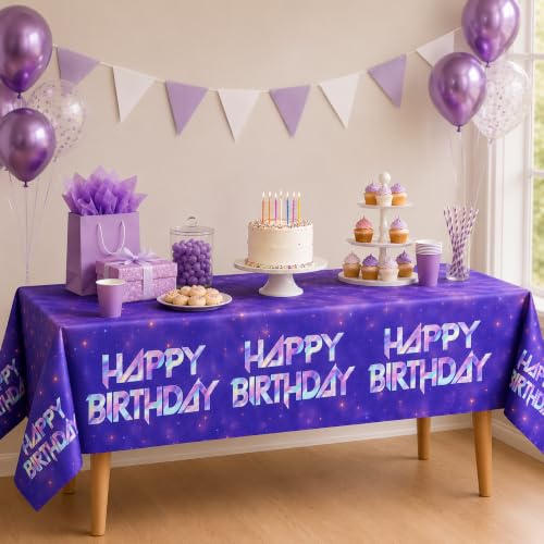 IndoTribe, 2Pcs Puprle Plastic Table Cloth Disposable 108x54 Inch Iridescent Holographic Plastic Waterproof Tablecloths Plastic Table Cover Concert Birthday Party Decorations Table Cloth Rectangle - color: Purple