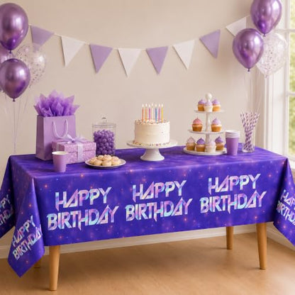 IndoTribe, 2Pcs Puprle Plastic Table Cloth Disposable 108x54 Inch Iridescent Holographic Plastic Waterproof Tablecloths Plastic Table Cover Concert Birthday Party Decorations Table Cloth Rectangle - color: Purple