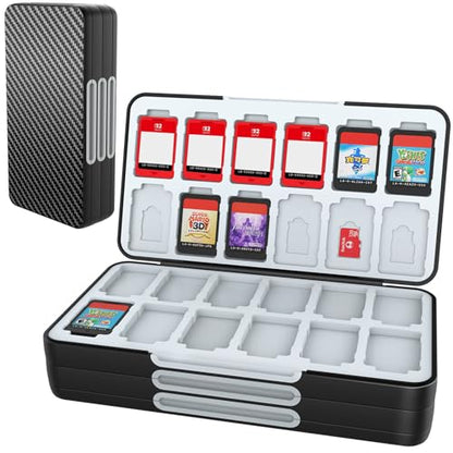 HEIYING Switch Game Card Case for Nintendo Switch 2/ OLED/Lite,Portable Travel Carry Case with 72 Game Card Slots and 24 Micro SD Cards Slots - color: Carbon Fibre Black
