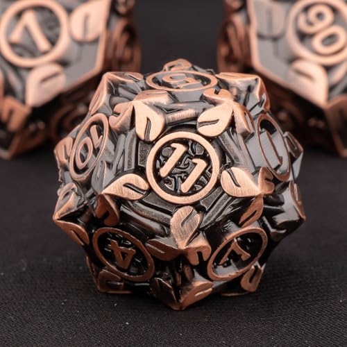 KERWELLSI Metal DND Dice Set D&D, 7Pcs Nature Vines Leaf Role Playing Dice with Gift Box, Copper Dungeons Dragons D and D Game Dice D20 D12 D10 D8 D6 D4 - color: Copper