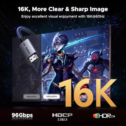 UGREEN 16K HDMI 2.2 Cable 96Gbps 6.6FT, 8K@240Hz Ultra High Speed HDMI Cord | 16K@60Hz 4K@480Hz 12K@120Hz, HDCP 2.2&2.3, Lip eARC, Aluminum Case, Compatible with PS5/Blu-ray/Roku TV/Switch 2/Mac mini M4