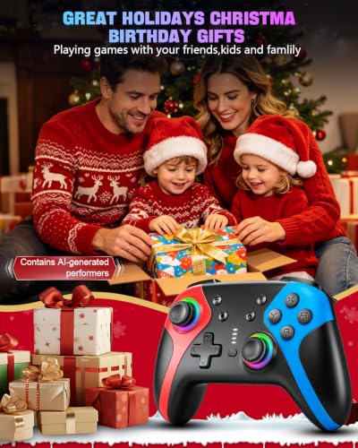 GaloDrmy Wireless Switch Controllers for Nintendo Switch/OLED/Lite/Switch 2 | 1000mAh Rechargeable Switch Pro Controller with 10 Color LED/Motion Control/Wake Up/Turbo/Hall Effect Joysticks, Red & Blue - color: Red & Blue