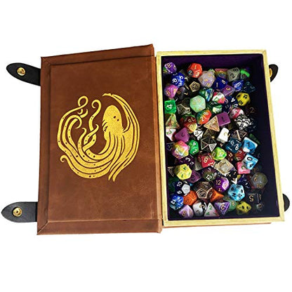Fantasydice Book-Shaped Gold/Purple Cthulhu Tome Rolling Magic Book Tray for All Tabletop RPGs Like D&D, Call of Cthulhu, Shadowrun. - color: Gold / Purple