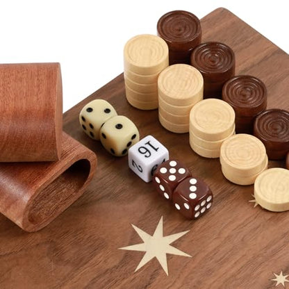 Syrace Handcrafted Wooden Backgammon Set, 16" Large Size, Classic Two-Player Strategy Board Premium Travel Game Board for Adults & Teenagers - style: Classic-Star 39x40CM