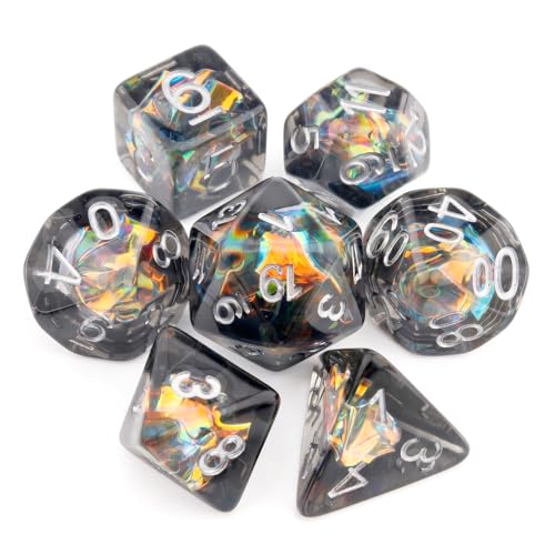 Haxtec DND Dice Set 7PCS Polyhedral D&D Dice for Roleplaying Games, Resin Dice with Velvet Pouch for Dungeons and Dragons, Great DND Gift for Gamers & DM Masters (Black Gold Silver) - color: Black Gold Silver
