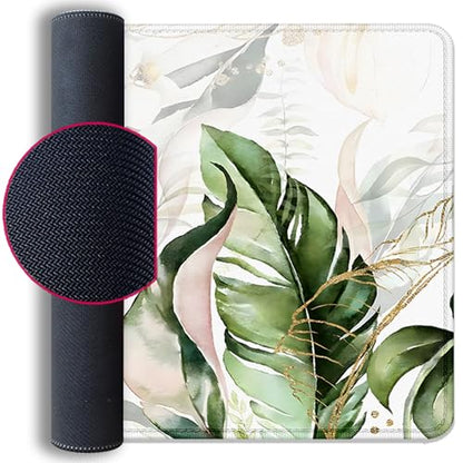 Green Tropical Leaves Mouse Pad Desk Pad,Green Sage Plant Extended Gaming Mouse Mat with Stitched Edges Non-Slip Waterproof Rubber Base Mous Mat for Office Home Game Desk Pad(27.5X11.8 in) - color: Green Tropical Leaves