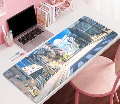 Anime Tokyo Street Japanese Mouse Pad,Large Extended Gaming Mouse Mat with Stitched Edges,Non-Slip Waterproof Rubber Base Desk Mat for Office Work Home Games Desk Pad(27.5X11.8 in) - color: Japanese Street