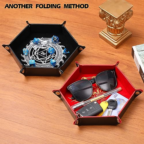 2 Pcs Portable Folding Dice Rolling Tray Set for RPG DND Table Games - PU Leather and Velvet Holder Storage Box - Dragon and Phoenix - color: Dragon and Phoenix