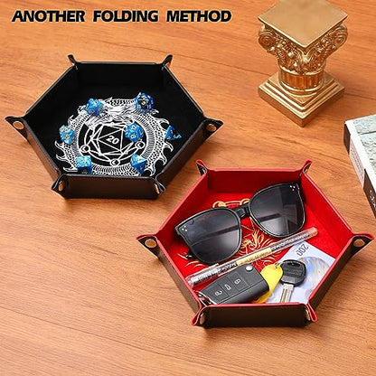 2 Pcs Portable Folding Dice Rolling Tray Set for RPG DND Table Games - PU Leather and Velvet Holder Storage Box - Dragon and Phoenix - color: Dragon and Phoenix