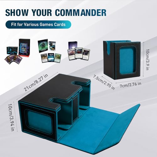 TiMOVO MTG Deck Box, Magnetic Trading Card Storage Case, Black Cyan | Holds 400+ Sleeveless Cards, 4 Dividers & Dice Tray, 2 Detachable Commander Card Deck Boxes, For Magic Game Cards - color: Black Cyan