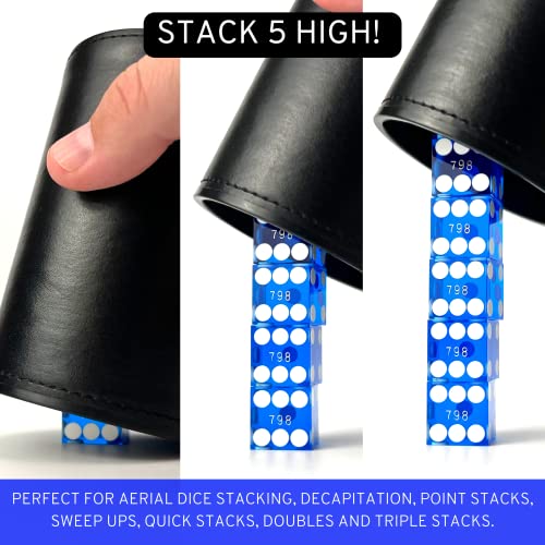 Luck Lab Black Leather Dice Stacking Cup with 5 Serialized Razor Edge 19 mm Casino Dice - Pro Straight Cup for Stacking and Magic Tricks (Blue Dice) - color: Blue Dice