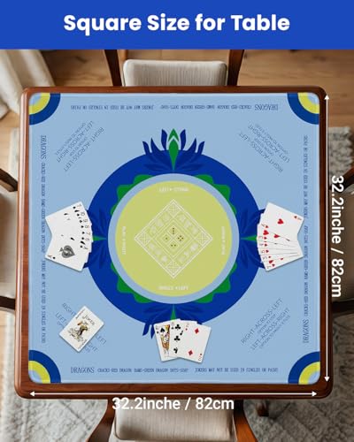 Mahjong Mat for Table, 32.2 Inch Square Mahjong Mats with 2026 Mahjong Card, Quiet Neoprene Noise Reduction Game Mat, Rubber Anti-Slip Base for Board Games, Tile Games & Dominoes Sage Blue - color: Sage Blue