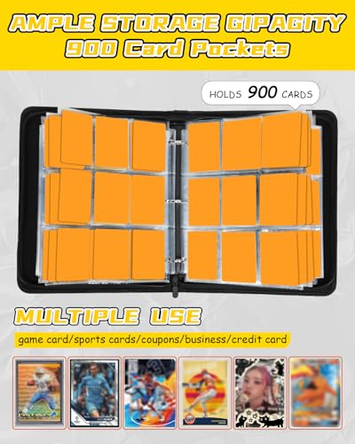 for 9 Pocket Trading Card Binder for 900 Cards - Cute Large Capacity Card Collection Album Folder with Zipper for Women Girls Teens Heart Skull Design for Sports, TCG, Game Cards