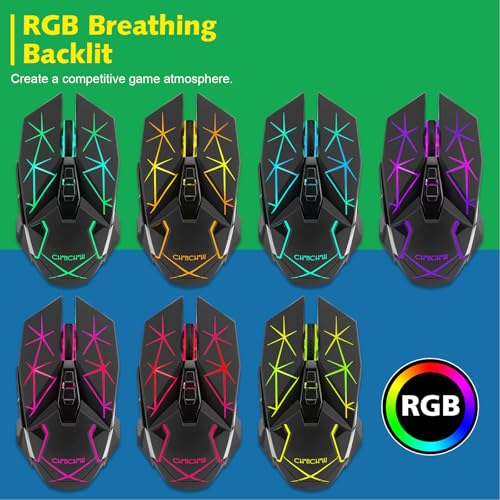 Rechargeable Wireless Gaming Mouse with Light Up, 3200 DPI for PC Computer | 7 Buttons, 4 Levels of DPI, Dynamic RGB LED, Side Buttons, 2.4G Wireless, Long Charging Wire Mouse for Laptop Desktop Win Mac
