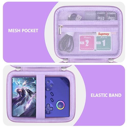 Supmay Hard Carrying Case for G350/RG35XX Pro/RG40XXV/RG405V/RG406V Retro Handheld Game Console, Retro Game Travel Storage Holder with Mesh Bag for SD Card, USB Charging Cable, User Manual, Purple - color: Purple