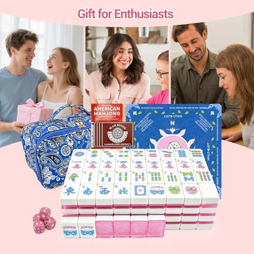 American Mahjong Tile Set, 166 Tiles (1.2”), Cute Mini Tiles-Starlight Pink | Mahjong Tile Set with Carrying Bag, Dice, Mat, Portable Travel Complete Game Set for Home Outdoor Enthusiast Gift - color: Starlight Pink