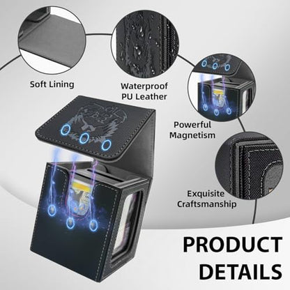 Card Deck Box with MTG Commander Display, Fits 100 Double Sleeved Cards, Magnetic Deck Case compatible with TCG Black/Gray - color: Black/Grey