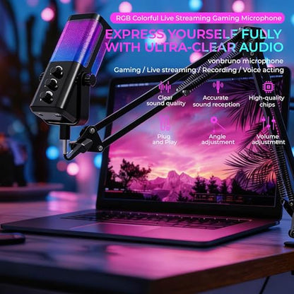 USB Microphone for PC/Gaming，Smart ENC Noise Cancelling & Heart-Shaped Pickup，RGB Lighting & Multi-Knob Control for Streaming/Podcast，with Mic Arm Stand, Black Bracket Style - style: bracket type