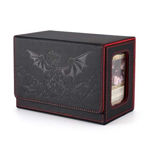 Dragon Themed MTG Commander Deck Box with Dice Tray (Black&Red) | Holds 200 Single/160 Double-Sleeved Cards, Fit MTG/PTCG/OPTCG Cards, Strong Magnet, With 2 Dividers & 1 Magnetic Card Holder - color: Dragon