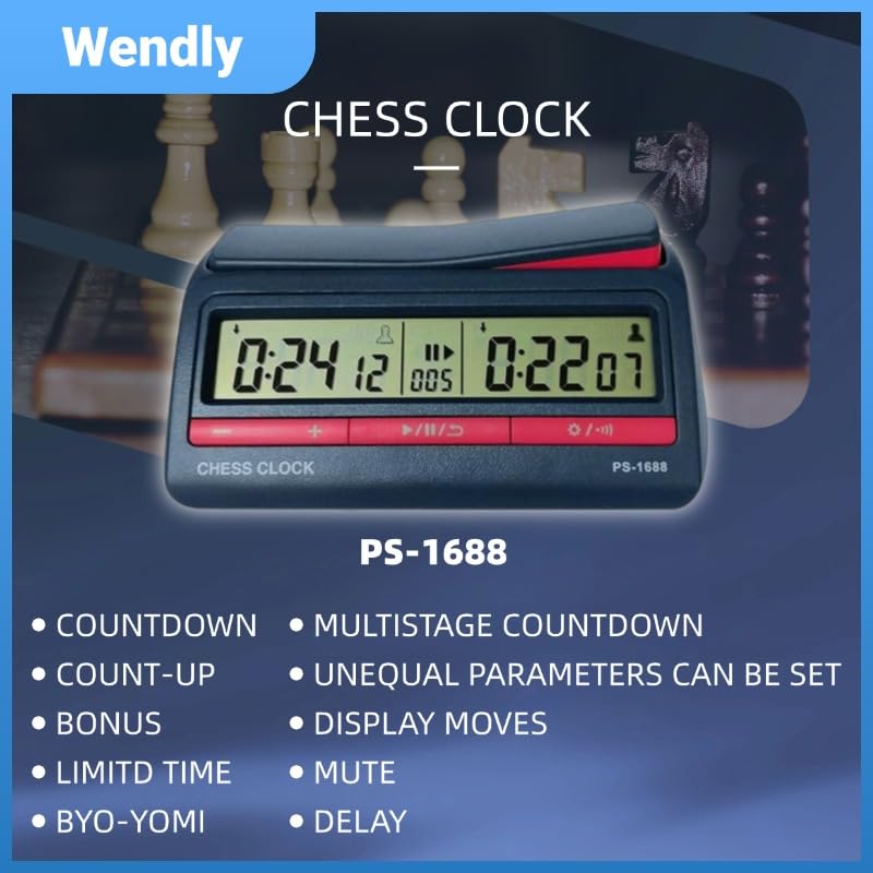 Digital Chess Timer Clock – Tournament‑Grade, 42 Modes, Silent Buttons, Dual‑Side, for US‑Chess/Fide, Go, Xiangqi, Backgammon. Same as pursun PS‑1688.