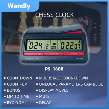 Digital Chess Timer Clock – Tournament‑Grade, 42 Modes, Silent Buttons, Dual‑Side, for US‑Chess/Fide, Go, Xiangqi, Backgammon. Same as pursun PS‑1688.