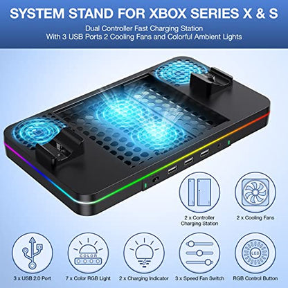 Cooling Charging Stand for Xbox Series X/S with 2 Headset Stand, Luckit Vertical Dual Controller Charger Station Dock Accessories with Cooling Fan, Fast Charging Station with 3 HUB USB Ports - size: Cooling Charging Stand