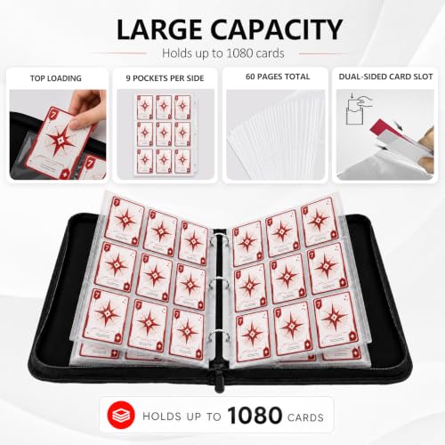 9 Pocket Zip Card Binder, Trading Card Album Holds 1080 Cards, Red White | Logo-free design,top-loading pages,removable double-sided pockets,waterproof cover,soft lnner lining. - color: Red White, size: 9 Pocket 1080