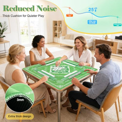 Shipped Rolled Mahjong Mat with Rules Without Creases, 3mm, 32.5" x 32.5" | Anti-Slip Rubber Base, Travel-ready with Carry Bag, Soft & Water-Repellent Surface, Noise-Reduce, for Poker & Card game - color: Green