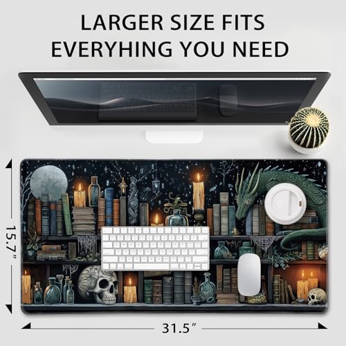 Mystical Gothic Library Large Gaming Mouse Pad Desk Mat 31.5x15.7 | Extended Mousepad, Non-Slip Rubber Base , Stitched Edges, for Computer/Laptop/Office/Home - color: Gothic Library