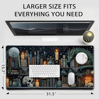 Mystical Gothic Library Large Gaming Mouse Pad Desk Mat 31.5x15.7 | Extended Mousepad, Non-Slip Rubber Base , Stitched Edges, for Computer/Laptop/Office/Home - color: Gothic Library