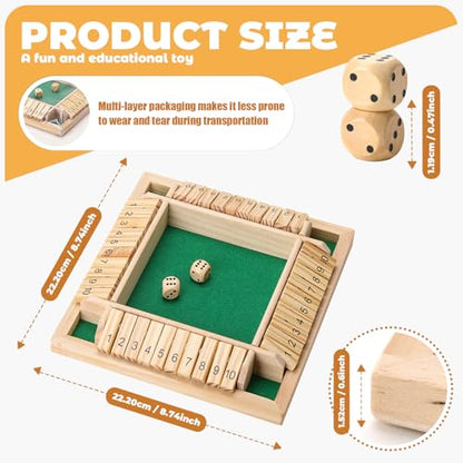Shut the Box Game, 8.74in 2dice for 1-4 Players Educational Math Game | Family Games for Kids and Adults Classic, 10 Tiles, Wood-tone Wooden Board Games for Stem Learning, Travel, Gatherings - size: 8.74 * 8.74 * 1.38in
