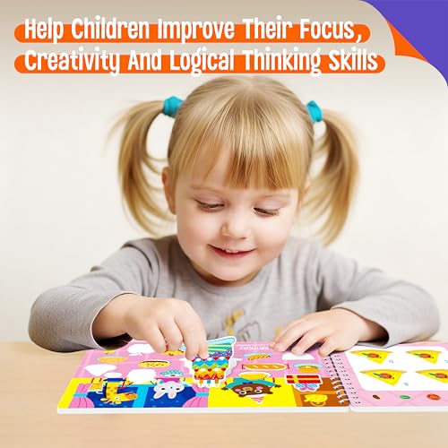 SpriteGru Sticker Activity Pad, 30 Different Scenes & 100+ Reusable Stickers, Dry Erase Brain-Boosting Puzzle Activities Book for Kids, Educational Toy for Road Trip, Airplane & Car Travel - style: Sticker Activity Pad
