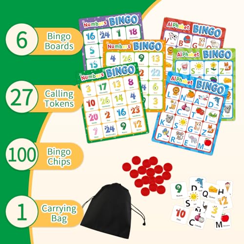 Spanish Alphabet Bingo Game, Letter&Number Sight Word Bingo Board Games for Kids, ABC and 123 Learning Toys for Kindergarten, Toddler Preschool Learning Activities, Family Matching Games - style: Spanish