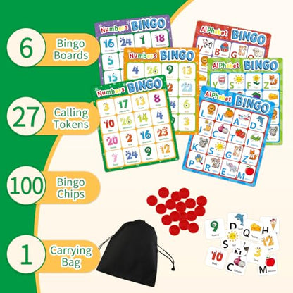Spanish Alphabet Bingo Game, Letter&Number Sight Word Bingo Board Games for Kids, ABC and 123 Learning Toys for Kindergarten, Toddler Preschool Learning Activities, Family Matching Games - style: Spanish