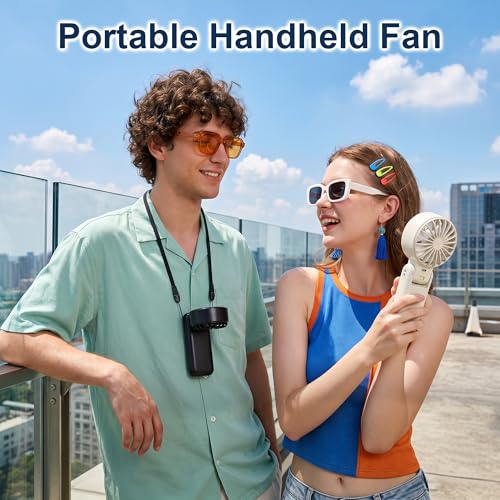 Portable Handheld Fan with Ice Cooling, 5.5m/s High Speed, Foldable Neck Fan, 5-Speed LED Display, 12H Battery, Independent Switch, Personal Fans for Travel, Concerts, Sports Events - White - color: White