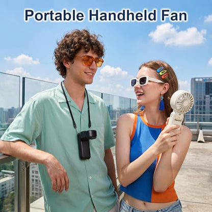 Portable Handheld Fan with Ice Cooling, 5.5m/s High Speed, Foldable Neck Fan, 5-Speed LED Display, 12H Battery, Independent Switch, Personal Fans for Travel, Concerts, Sports Events - White - color: White